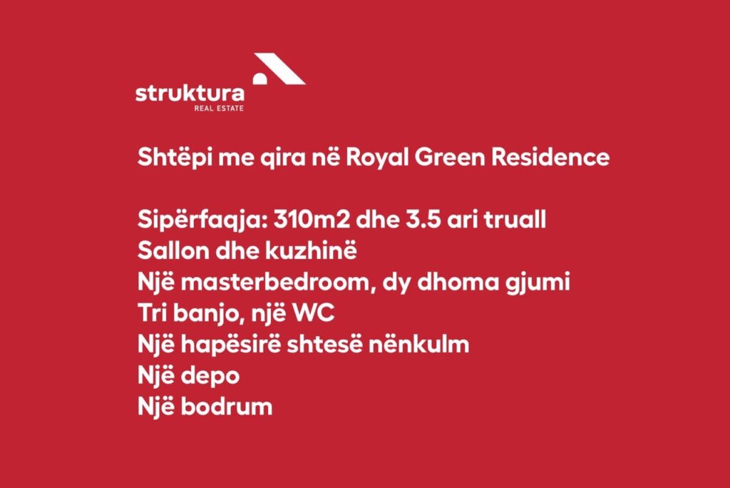Shtepi me qira, ne Royal Green Residence!